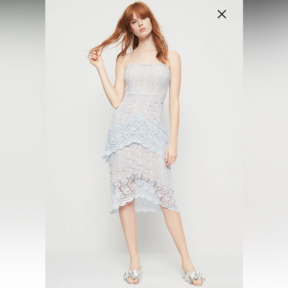 Taha Tiered Lace Midi Dress Ice Blue Size 4